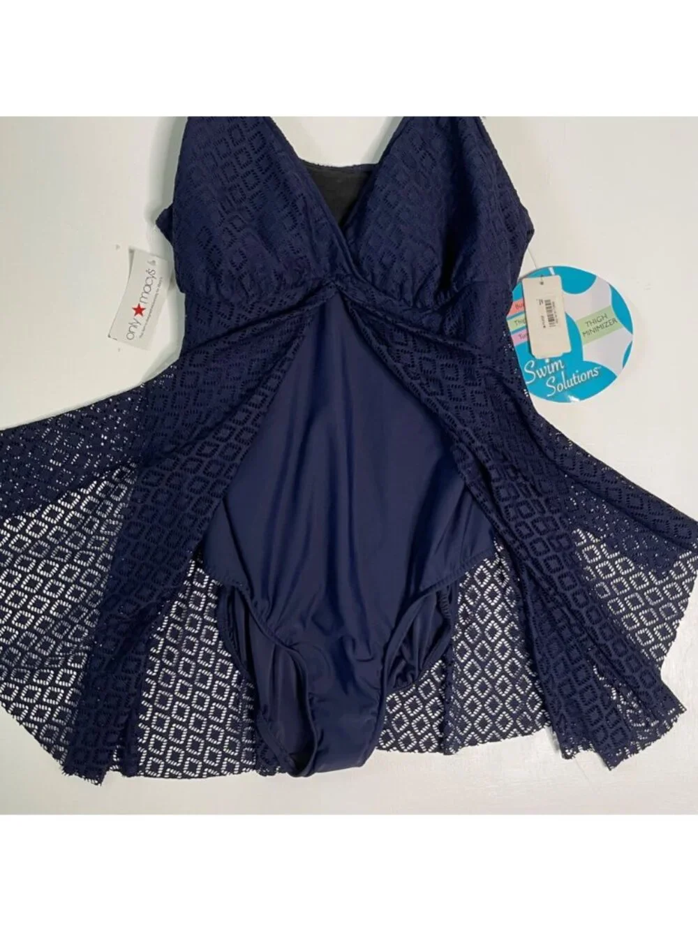 New Swimdress Swim Solution Crochet Flyaway One-Piece Tummy Control Navy Size 18 - Picture 4 of 14